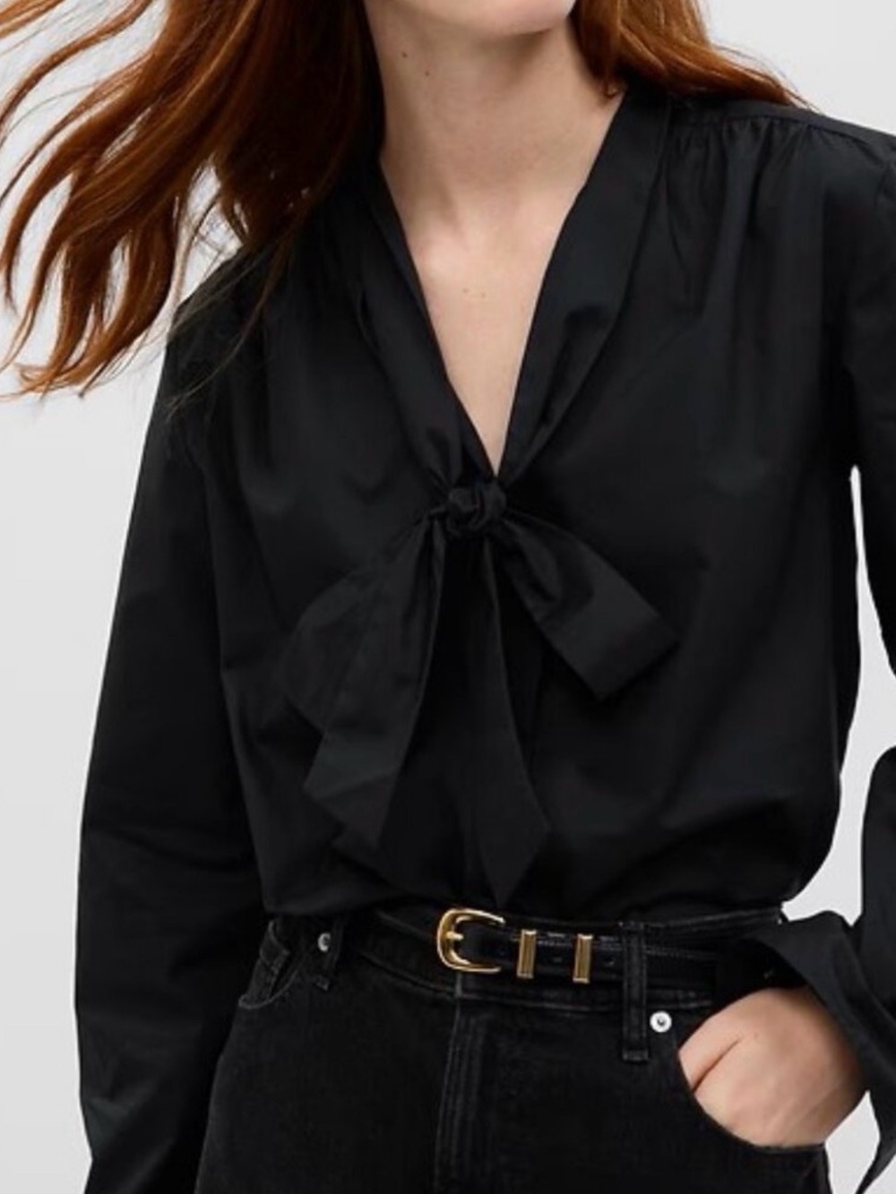 GAP Black Tie-Neck Blouse with Bow